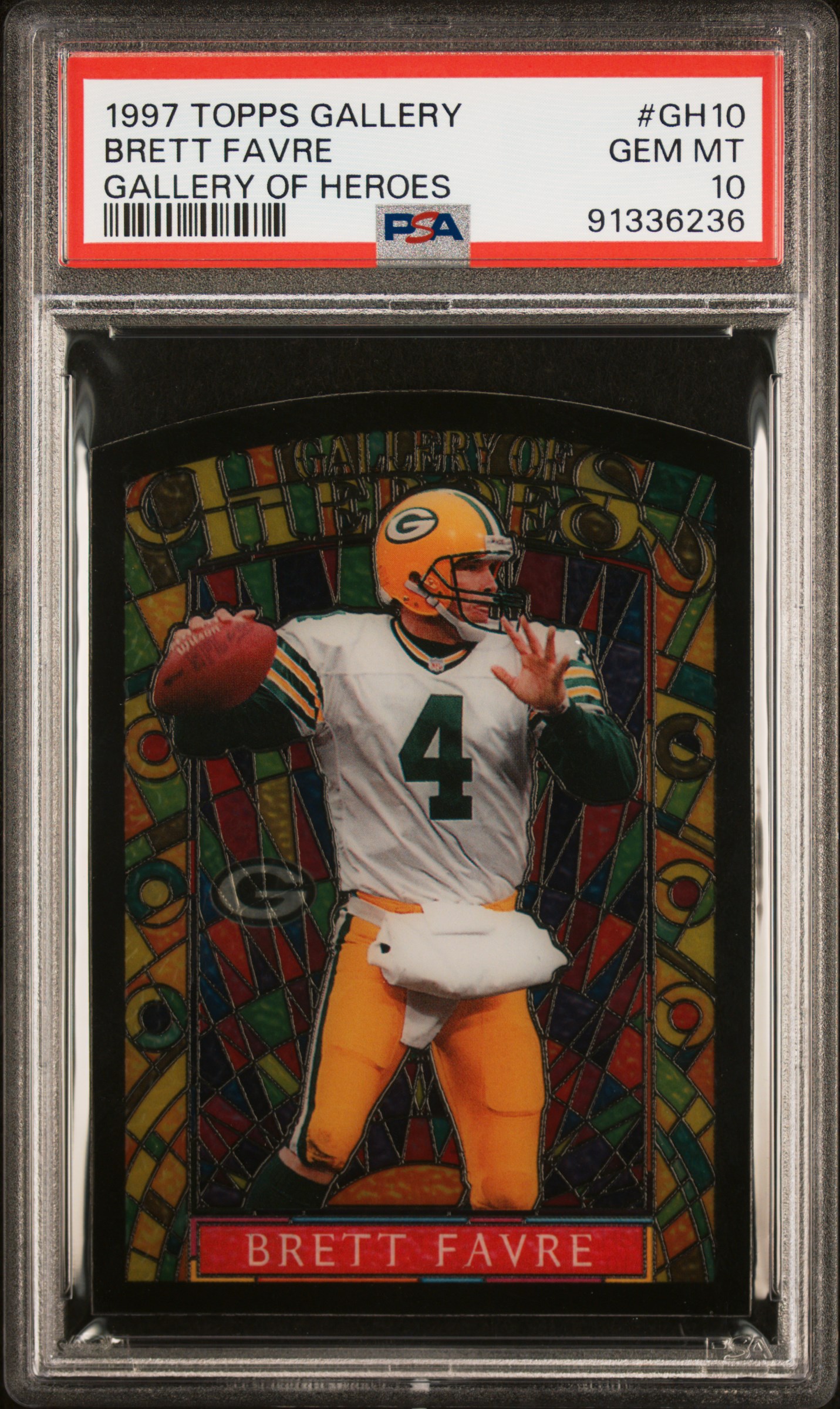 1997 Topps Gallery Gallery Of Heroes Brett Favre #Gh10 (Gallery Of Heroes) Gem Mt 10 front