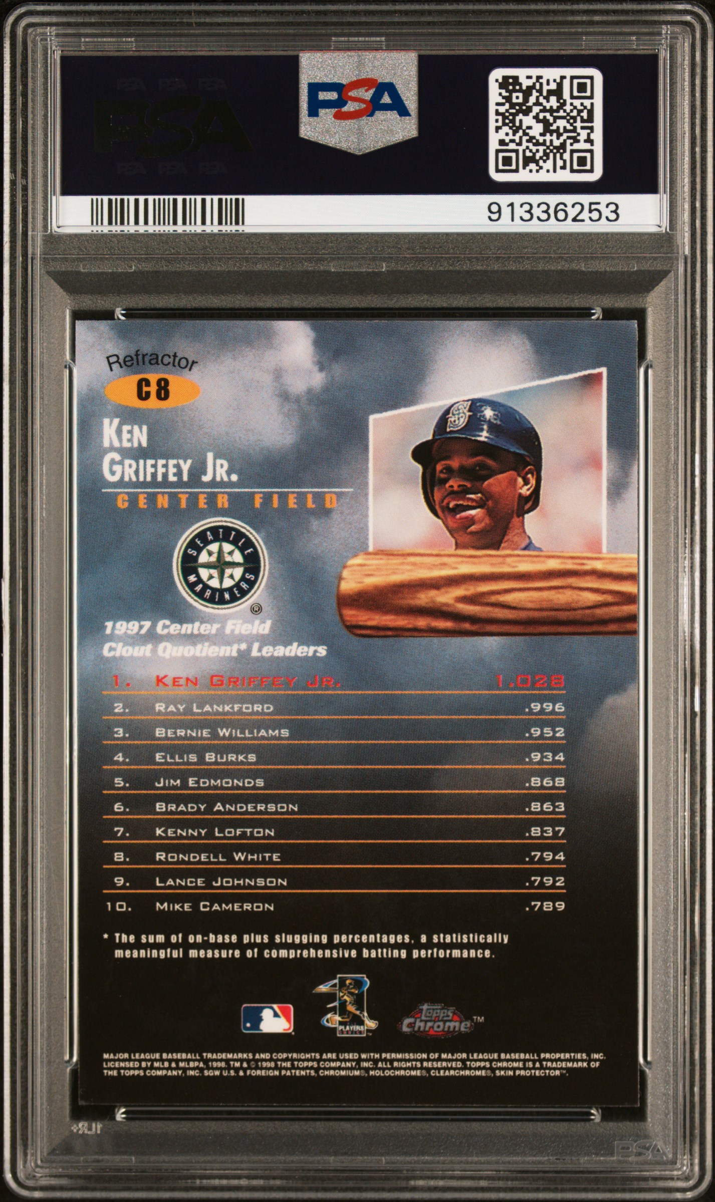 1998 Topps Chrome Clout 9 Ken Griffey Jr. #C8 (Clout 9-Refractor) Nm-Mt 8 back