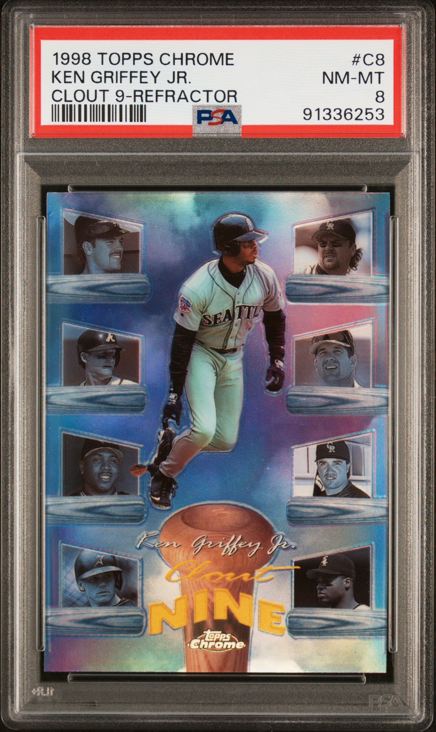 1998 Topps Chrome Clout 9 Ken Griffey Jr. #C8 (Clout 9-Refractor) Nm-Mt 8 front