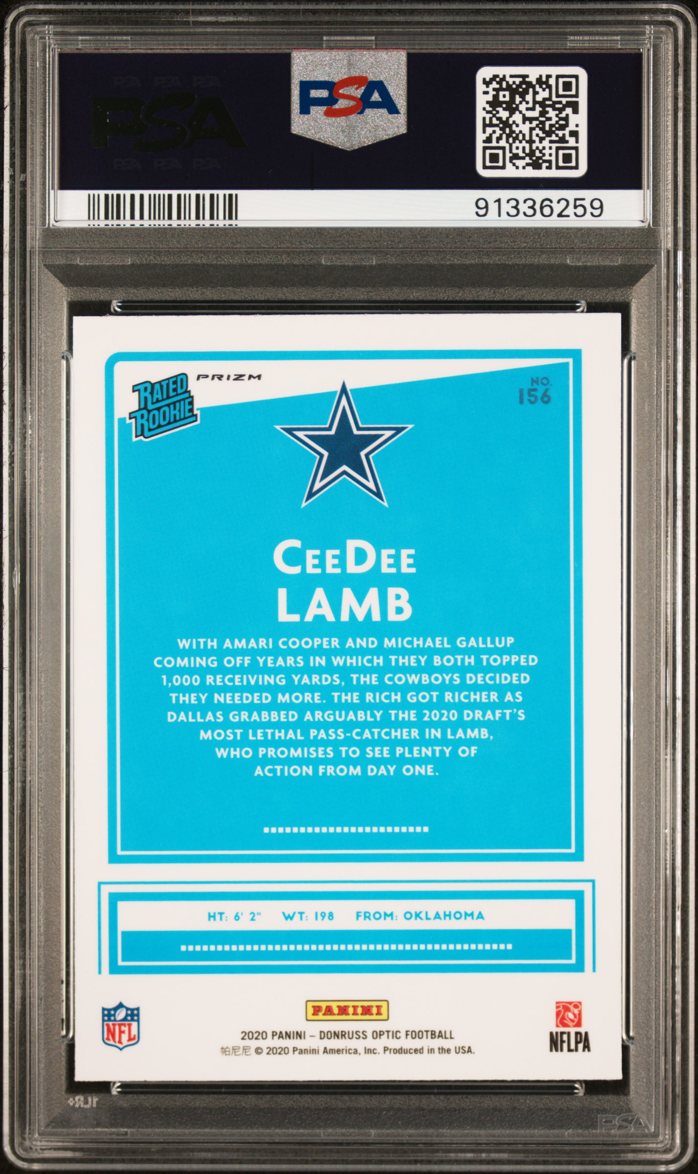 2020 Panini Donruss Optic Ceedee Lamb #156 (Green Velocity) Gem Mt 10 back