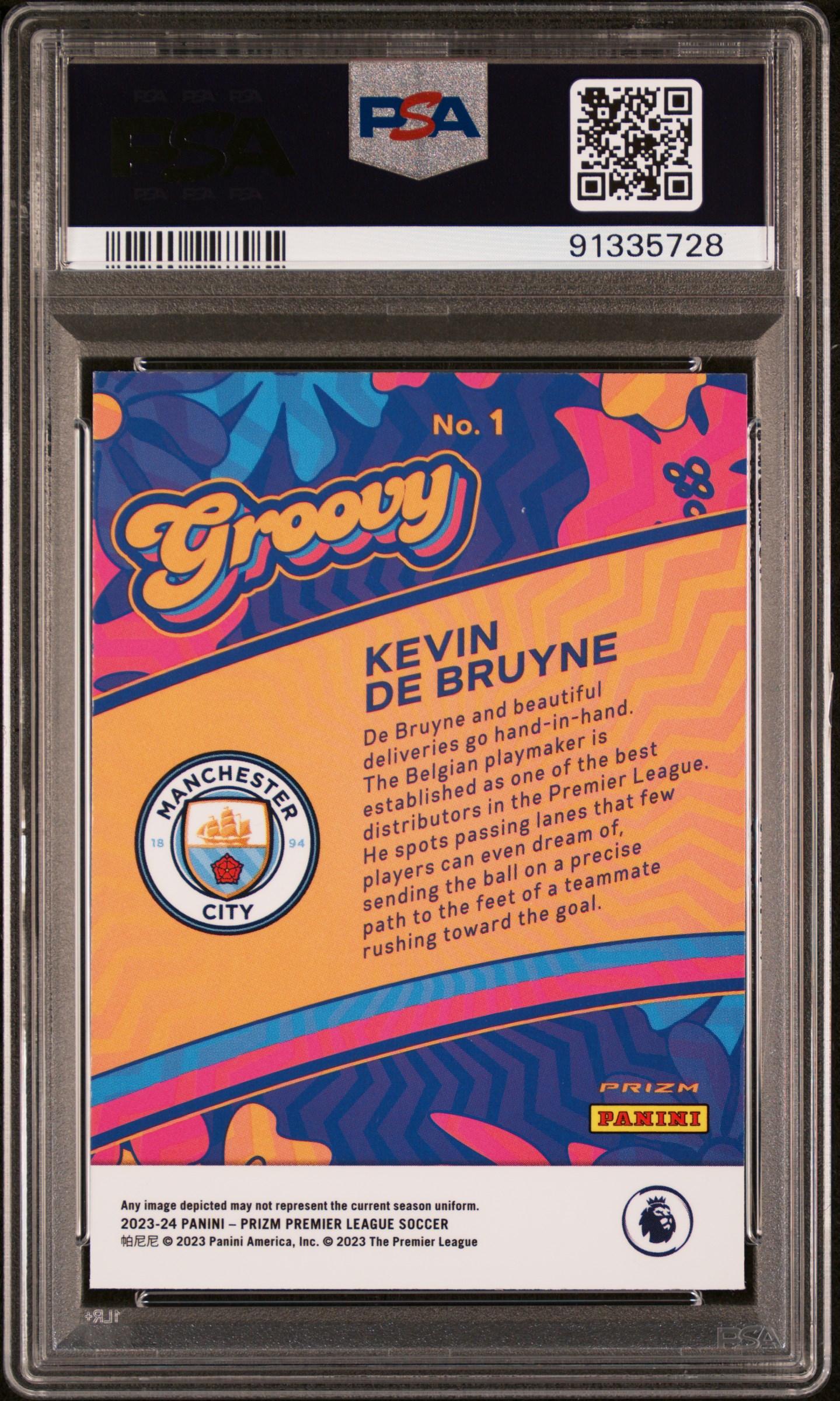 2023-24 Panini Prizm Premier League Groovy Kevin De Bruyne #1 Gem Mt 10 back