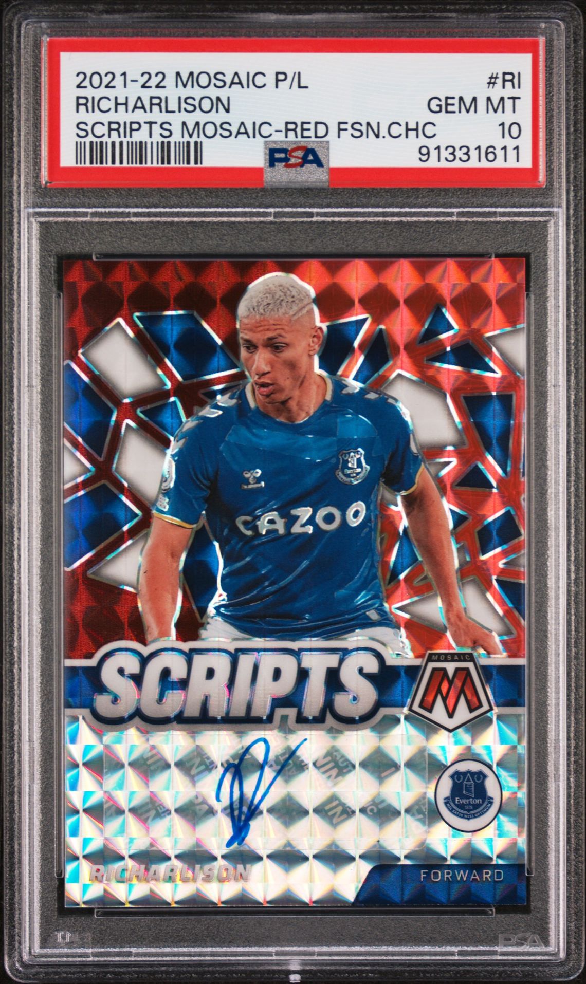 2021-2022 Panini Mosaic Premier League Scripts Mosaic Richarlison #Ri (Scripts Mosaic-Red Fsn.chc) Gem Mt 10 front