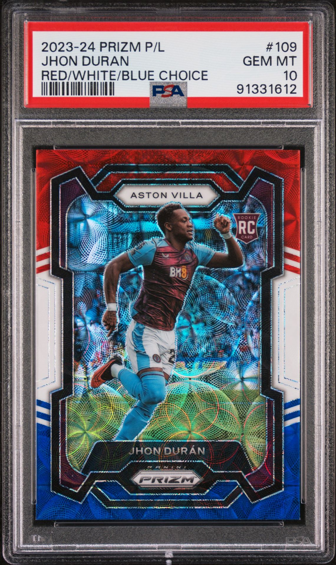 2023-24 Panini Prizm Premier League Jhon Duran #109 (Red/White/Blue Choice) Gem Mt 10 front