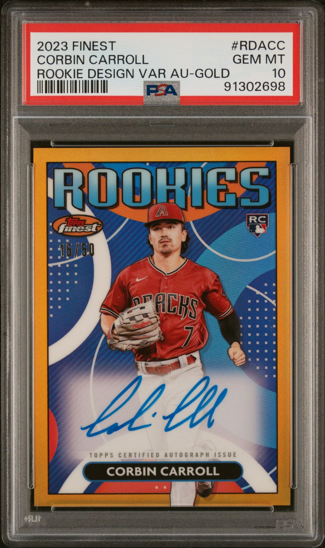 2023 Topps TOPPS FINEST FINEST ROOKIES DESIGN VARIATION AUTOGRAPHS ROOKIE DESIGN VAR AU-GOLD #RDACC Corbin Carroll front