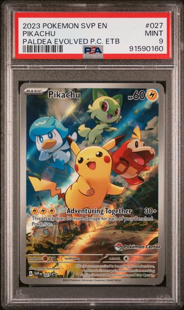2023 POKEMON SVP EN-SV BLACK STAR PROMO #027 PIKACHU PALDEA EVOLVED PC ETB (PSA 9) (PSA 9) – 91590160