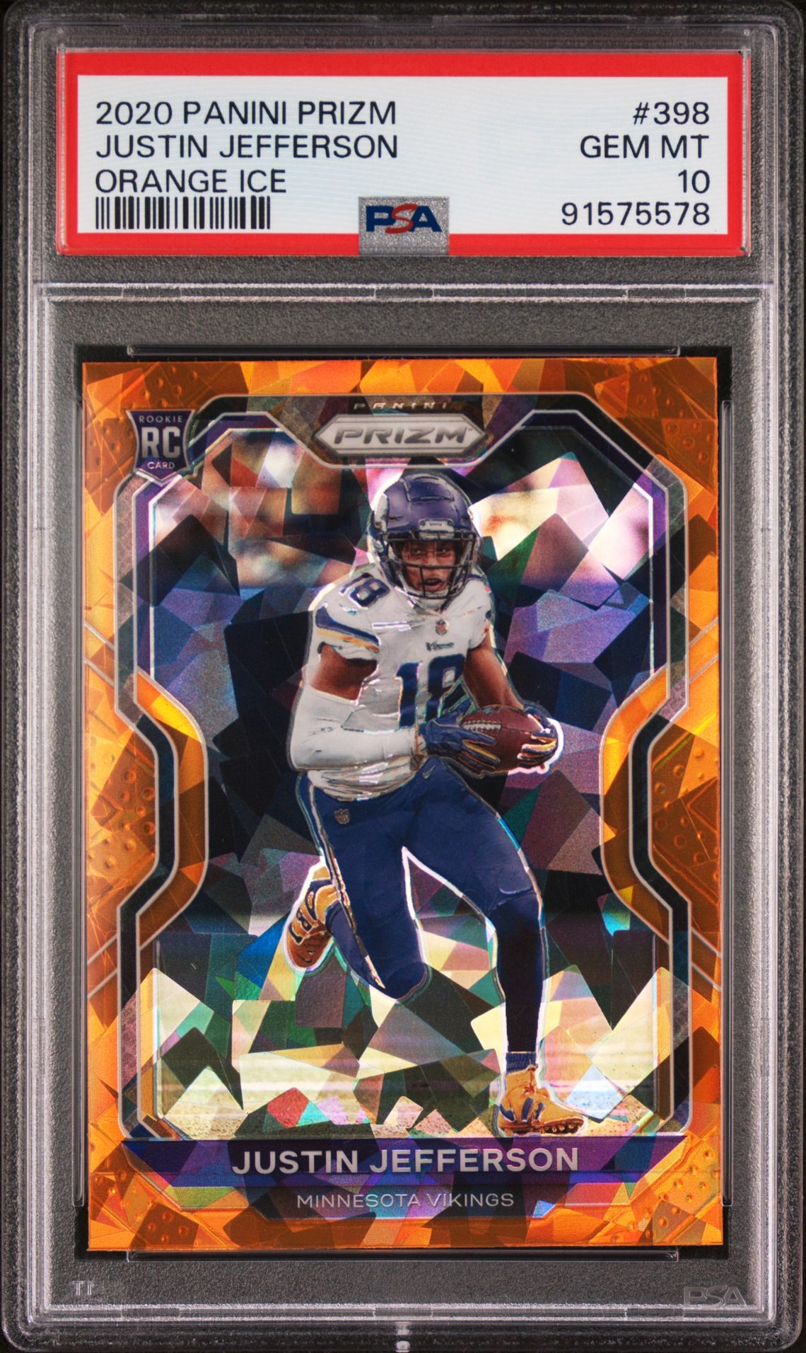 2020 Panini Prizm Justin Jefferson #398 (Orange Ice) Gem Mt 10 front