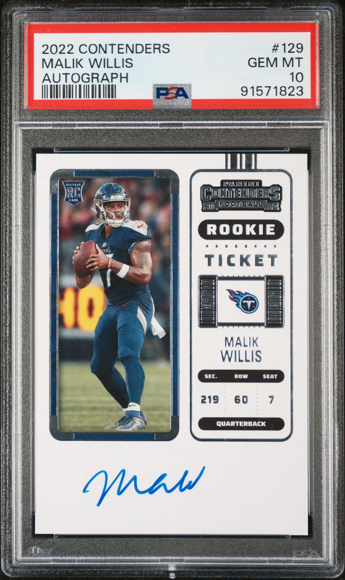 2022 Panini Contenders Malik Willis #129 (Autograph) Gem Mt 10 front