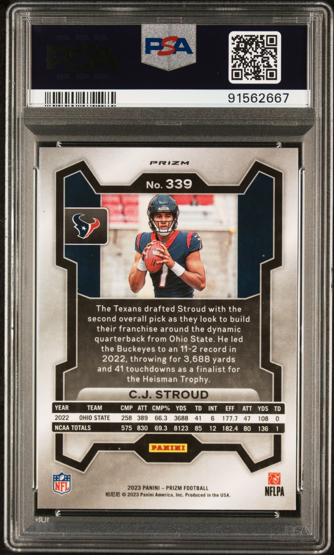 2023 Panini Prizm Cj Stroud #339 (Silver Prizm) Gem Mt 10 back