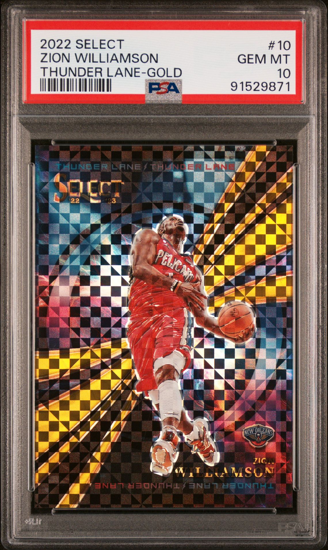 2022 Panini PANINI SELECT THUNDER LANE GOLD #10 Zion Williamson front