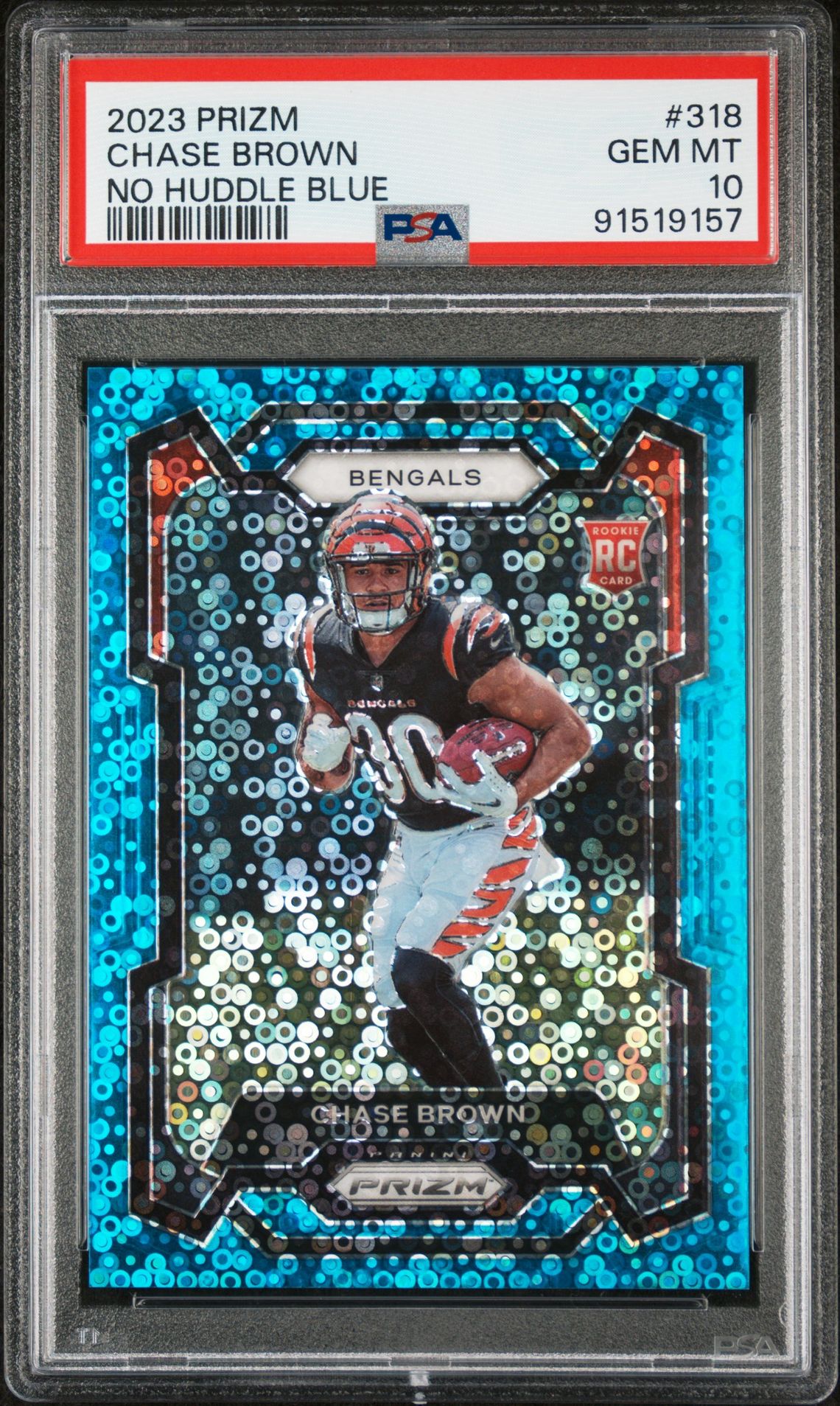 2023 Panini Prizm Chase Brown #318 (No Huddle Blue) Gem Mt 10 front
