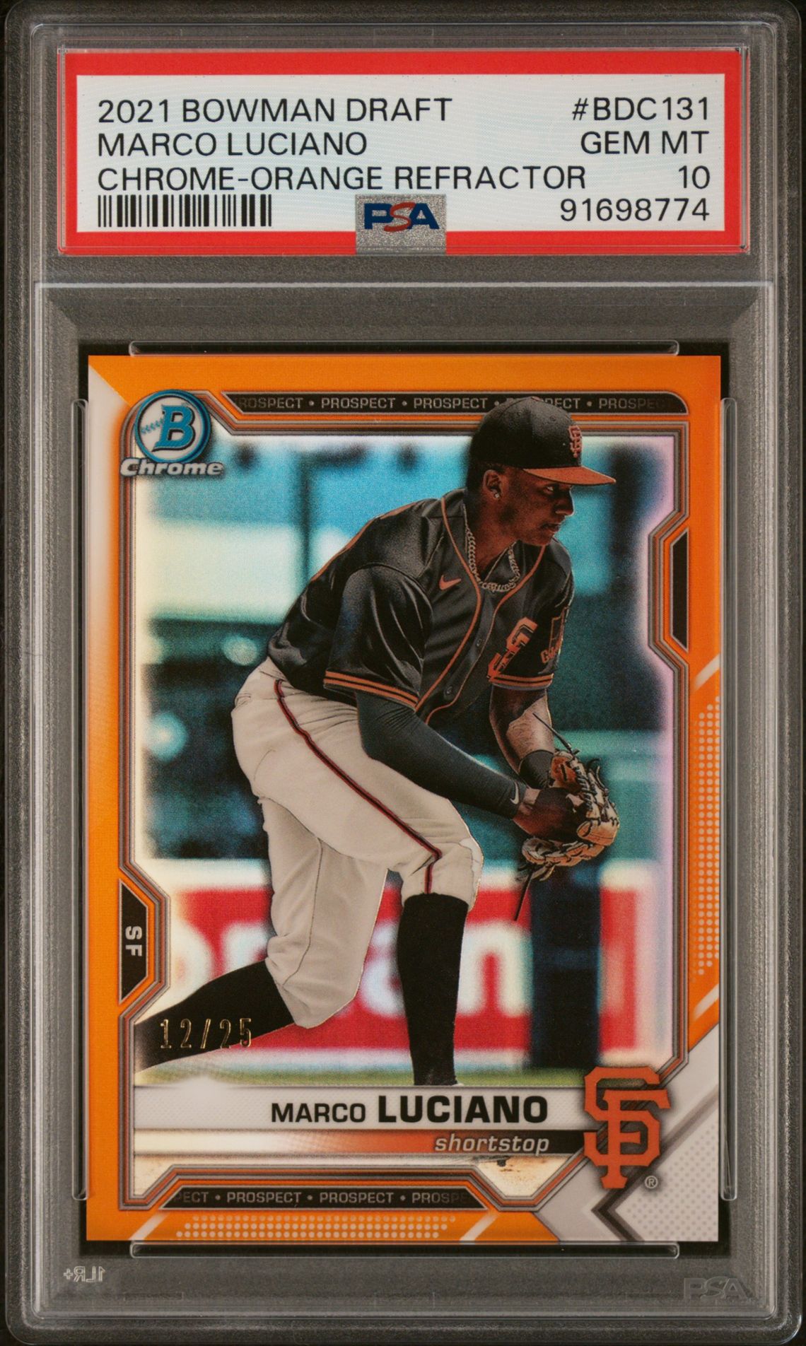 2021 Bowman BOWMAN DRAFT CHROME-ORANGE REFRACTOR #BDC131 Marco Luciano front