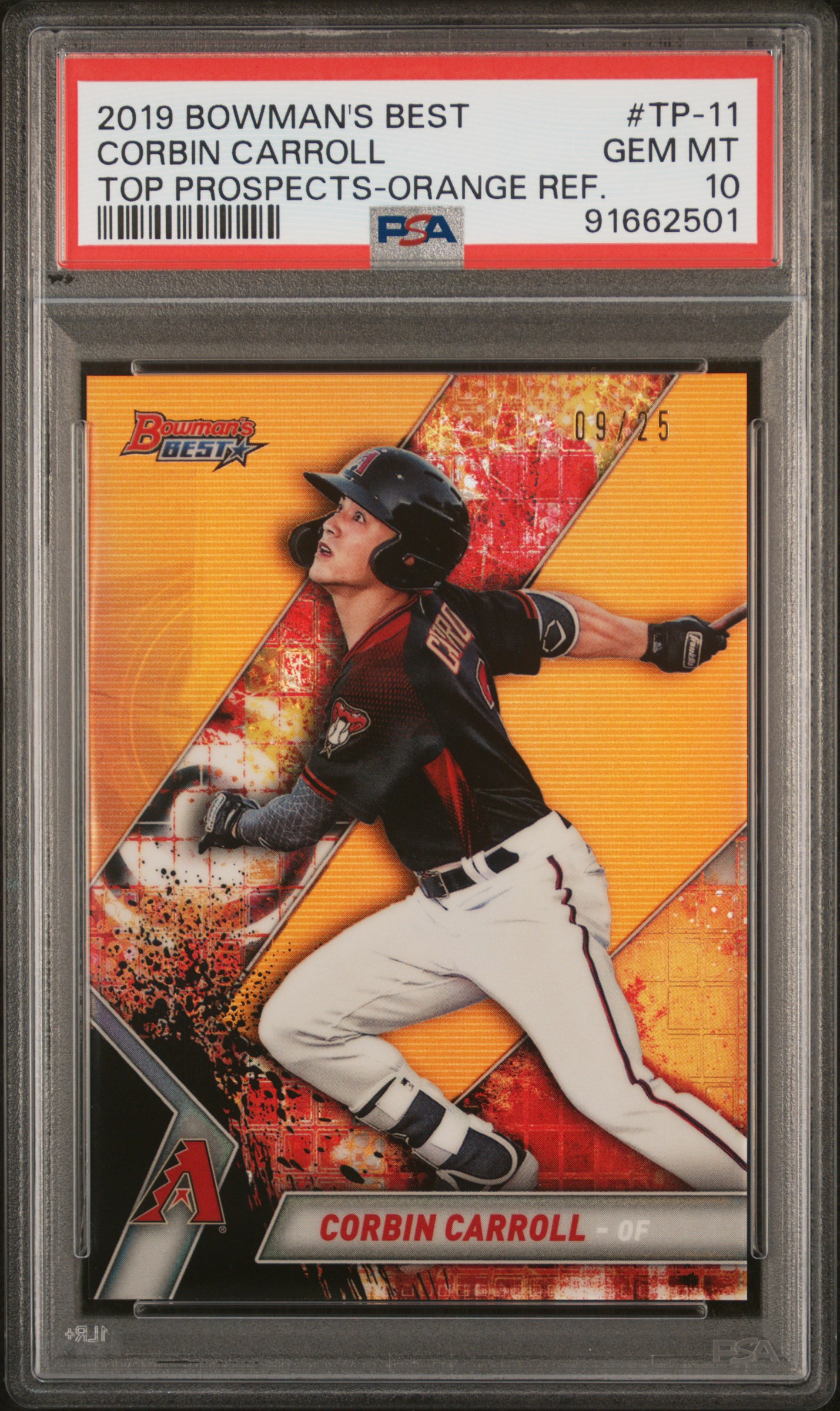 2019 Bowman's Best Top Prospects Corbin Carroll #Tp-11 (Top Prospects-Orange Ref.) Gem Mt 10 front