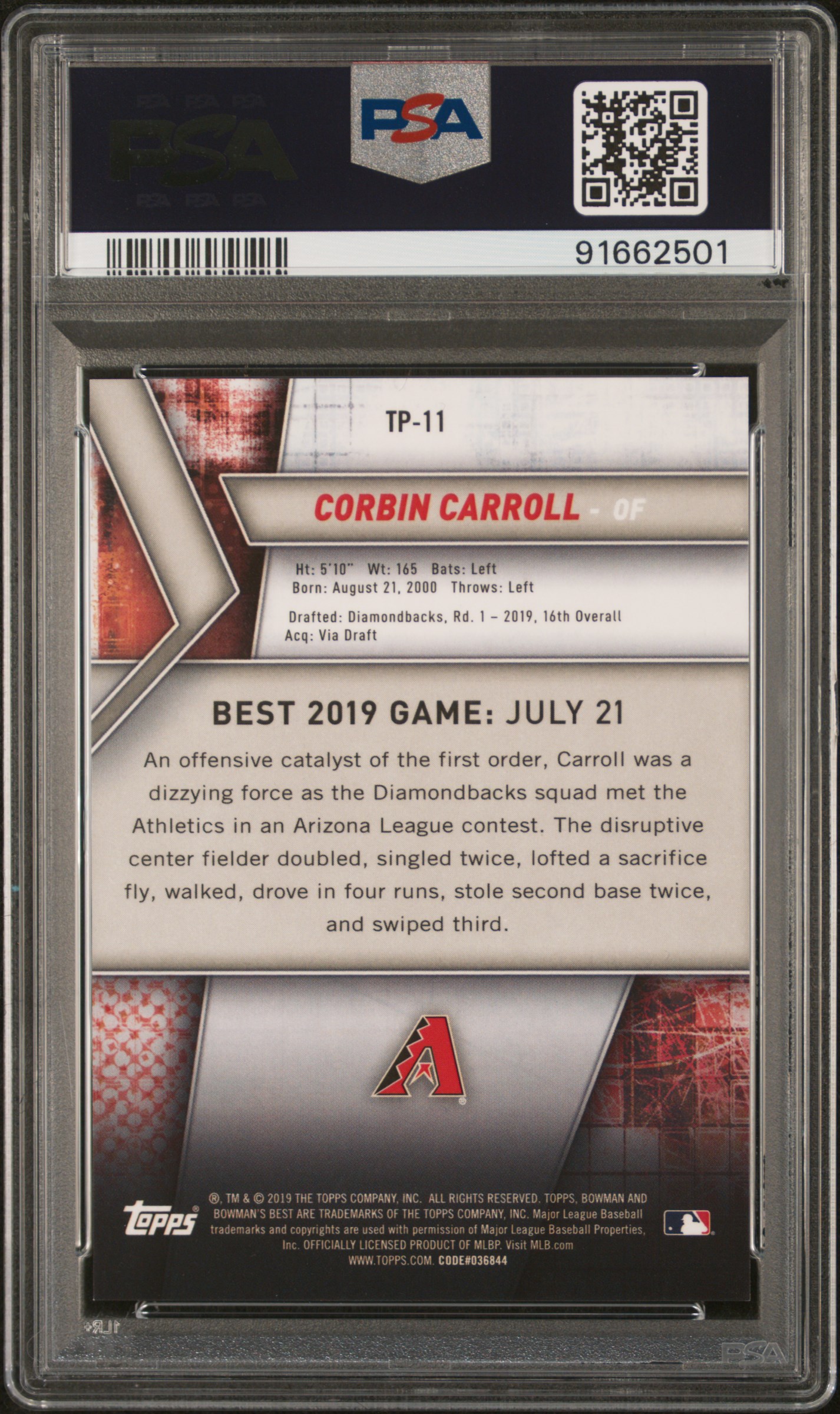 2019 Bowman's Best Top Prospects Corbin Carroll #Tp-11 (Top Prospects-Orange Ref.) Gem Mt 10 back