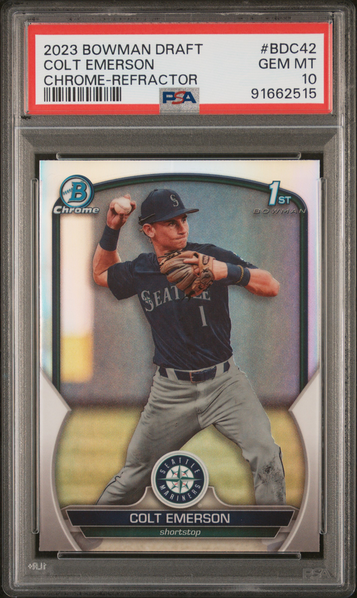 2023 Bowman Draft Colt Emerson #Bdc42 (Chrome-Refractor) Gem Mt 10 front