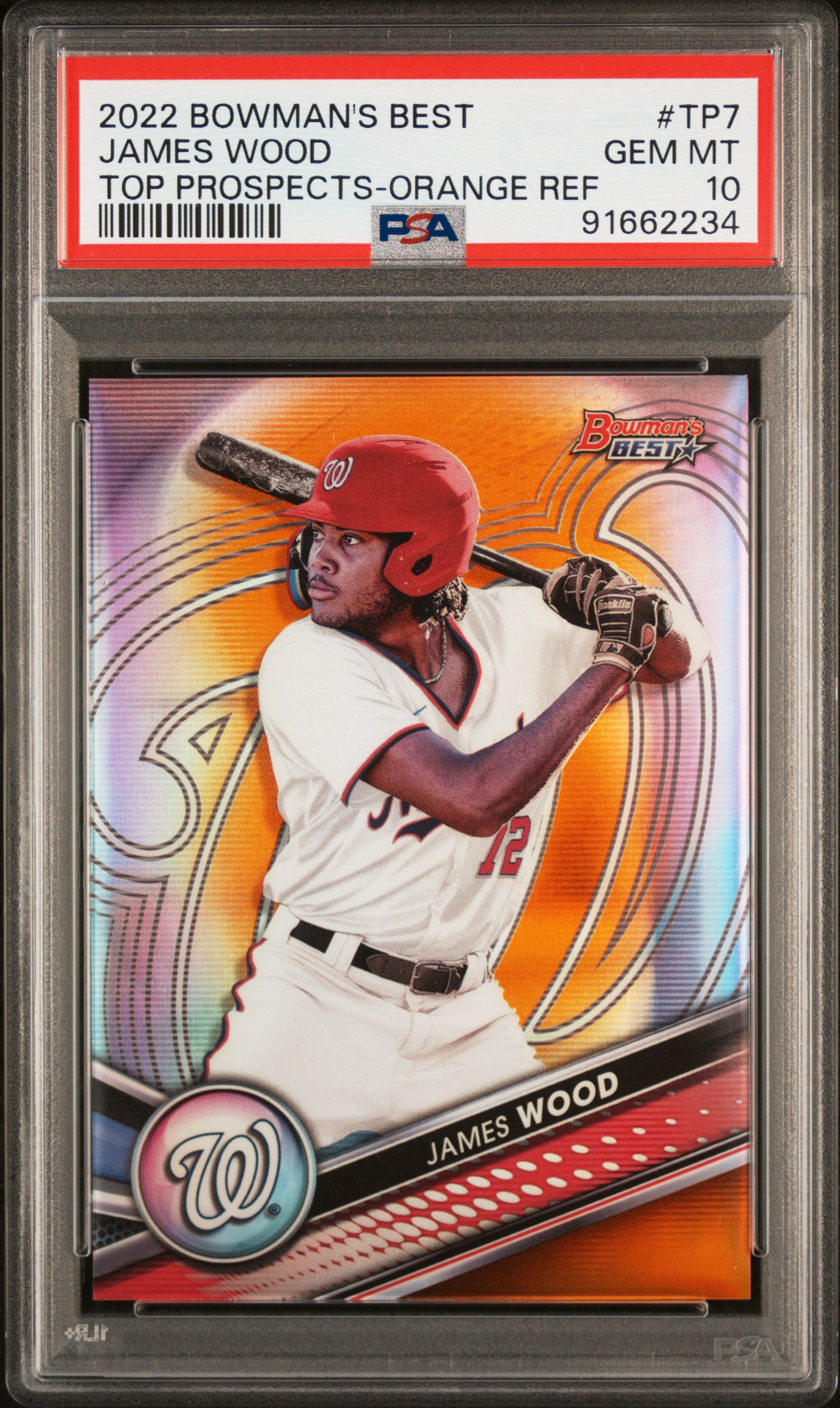 2022 Bowman's Best Top Prospects James Wood #Tp7 (Top Prospects-Orange Ref) Gem Mt 10 front
