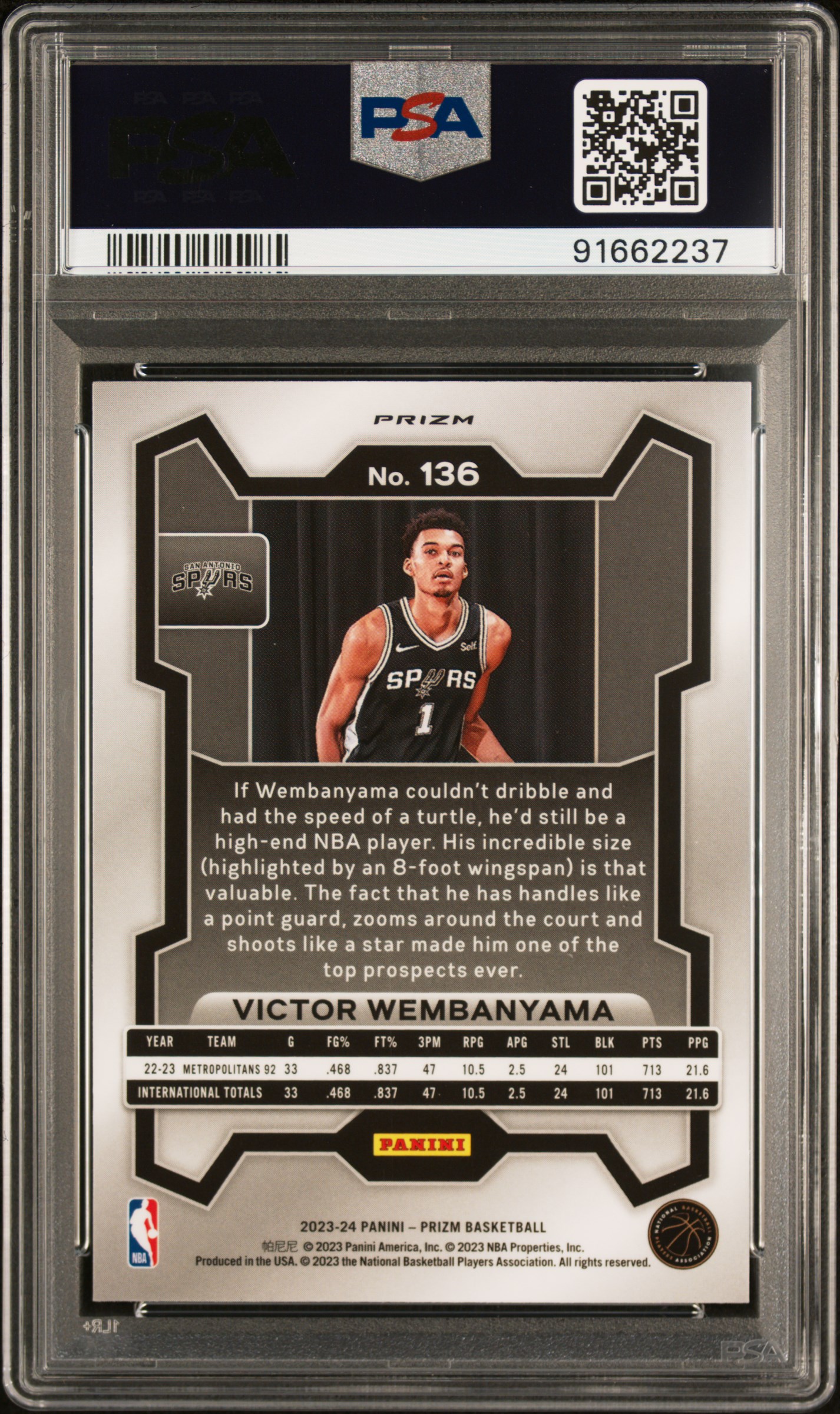 2023 Panini Prizm Victor Wembanyama #136 (Pink Ice) Gem Mt 10 back