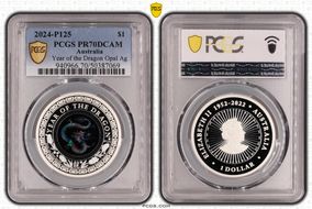 2024-P125 $1 Year of the Dragon Opal Ag PR70DCAM