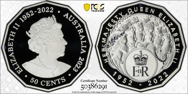 2023 50C Her Majesty QEII Ag Six Effigies PR69DCAM