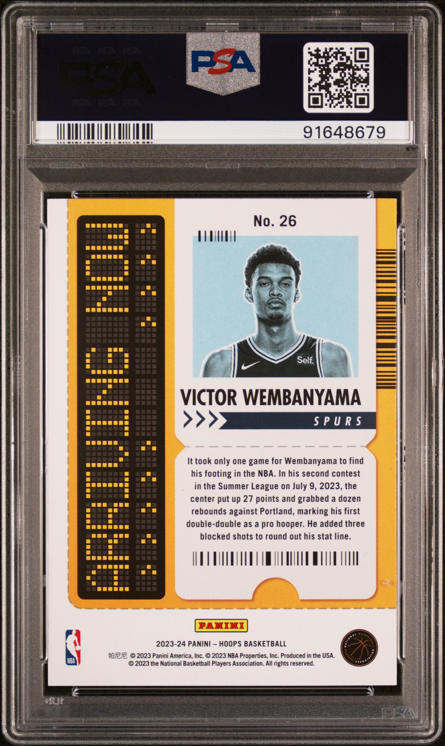 2023 Panini Nba Hoops Arriving Now Victor Wembanyama #26 (Arriving Now-Holo) Gem Mt 10 back
