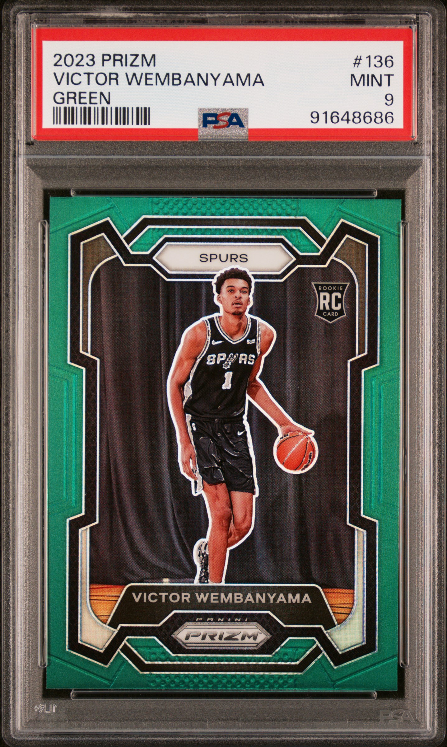 2023 Panini Prizm Victor Wembanyama #136 (Green Prizm) Mint 9 front