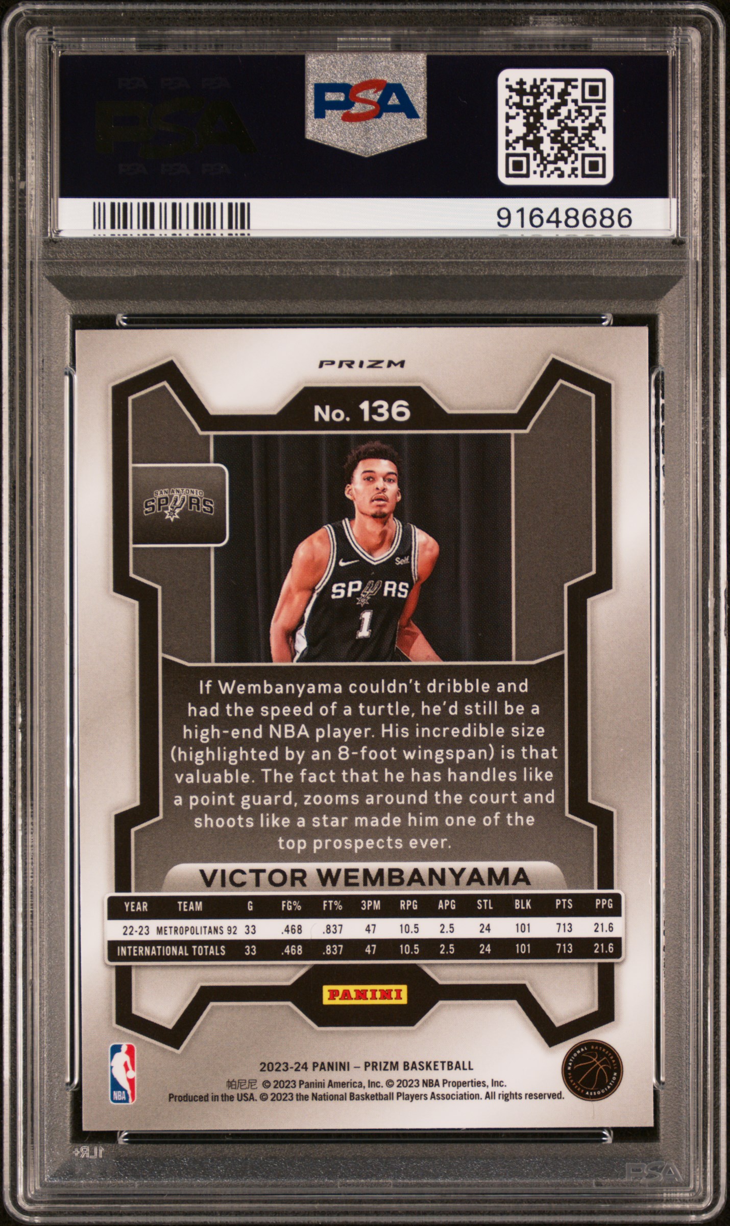 2023 Panini Prizm Victor Wembanyama #136 (Green Prizm) Mint 9 back