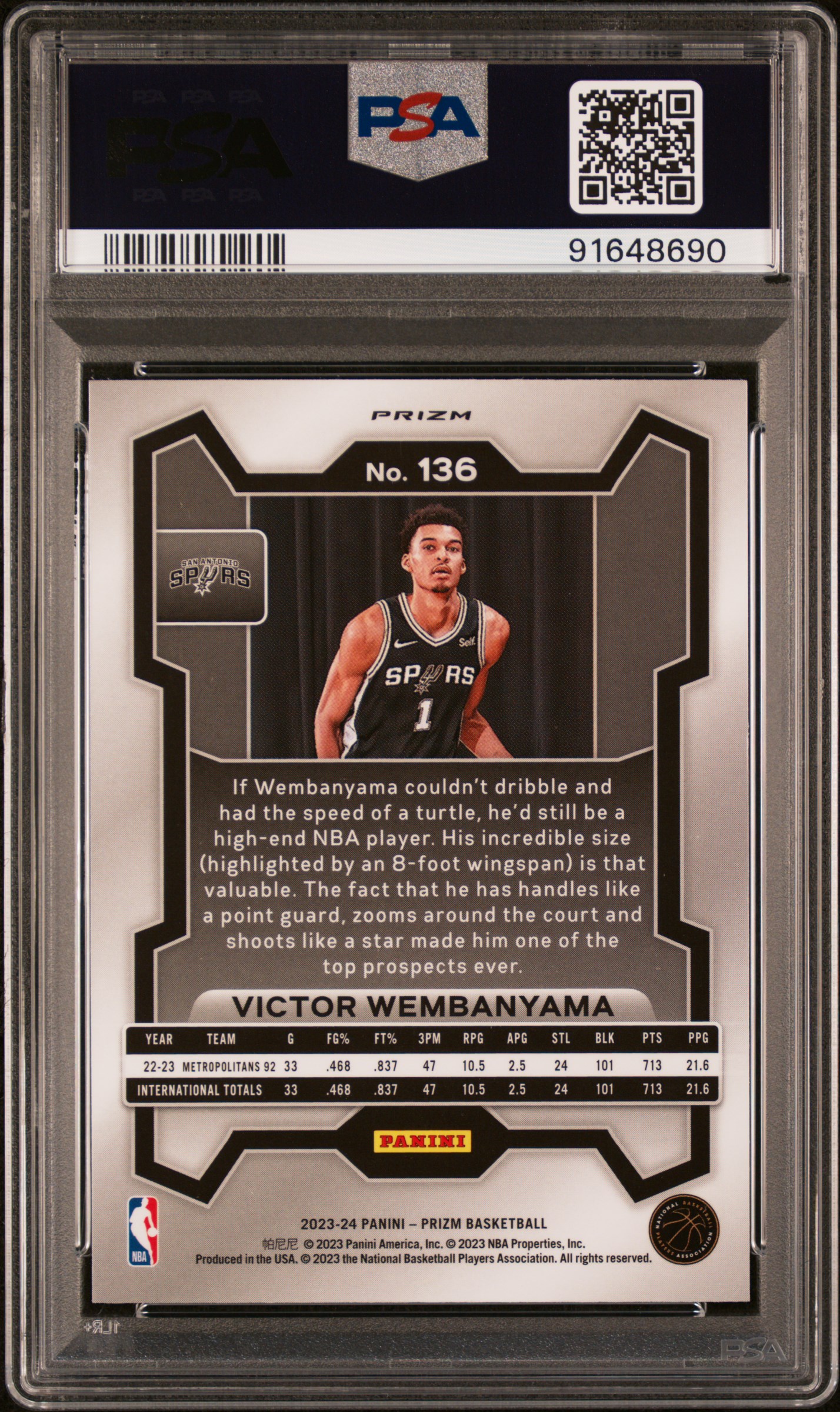 2023 Panini Prizm Victor Wembanyama #136 (Pink Ice) Gem Mt 10 back