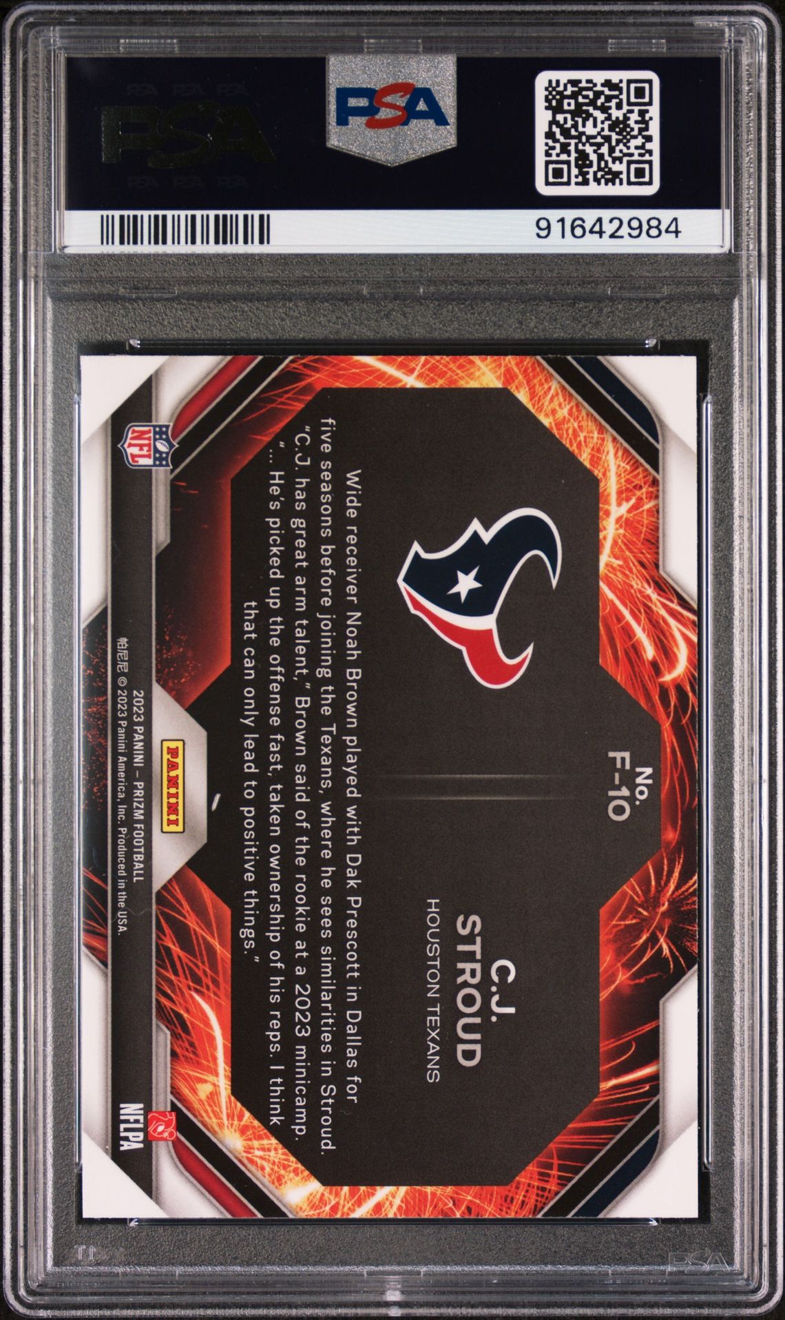 2023 Panini Prizm Fireworks Cj Stroud #F10 Mint 9 back