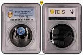 2019 $5 Apollo 11 50th Anniversary Ni Plated Ag PR70DCAM