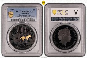 2019 $5 Tasmanian Tiger Echoes of Australian Fauna PR70DCAM