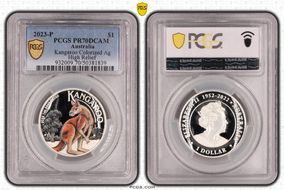 2023-P $1 Kangaroo Colorized Ag High Relief PR70DCAM
