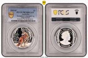 2023-P $1 Kangaroo Colorized Ag High Relief PR70DCAM