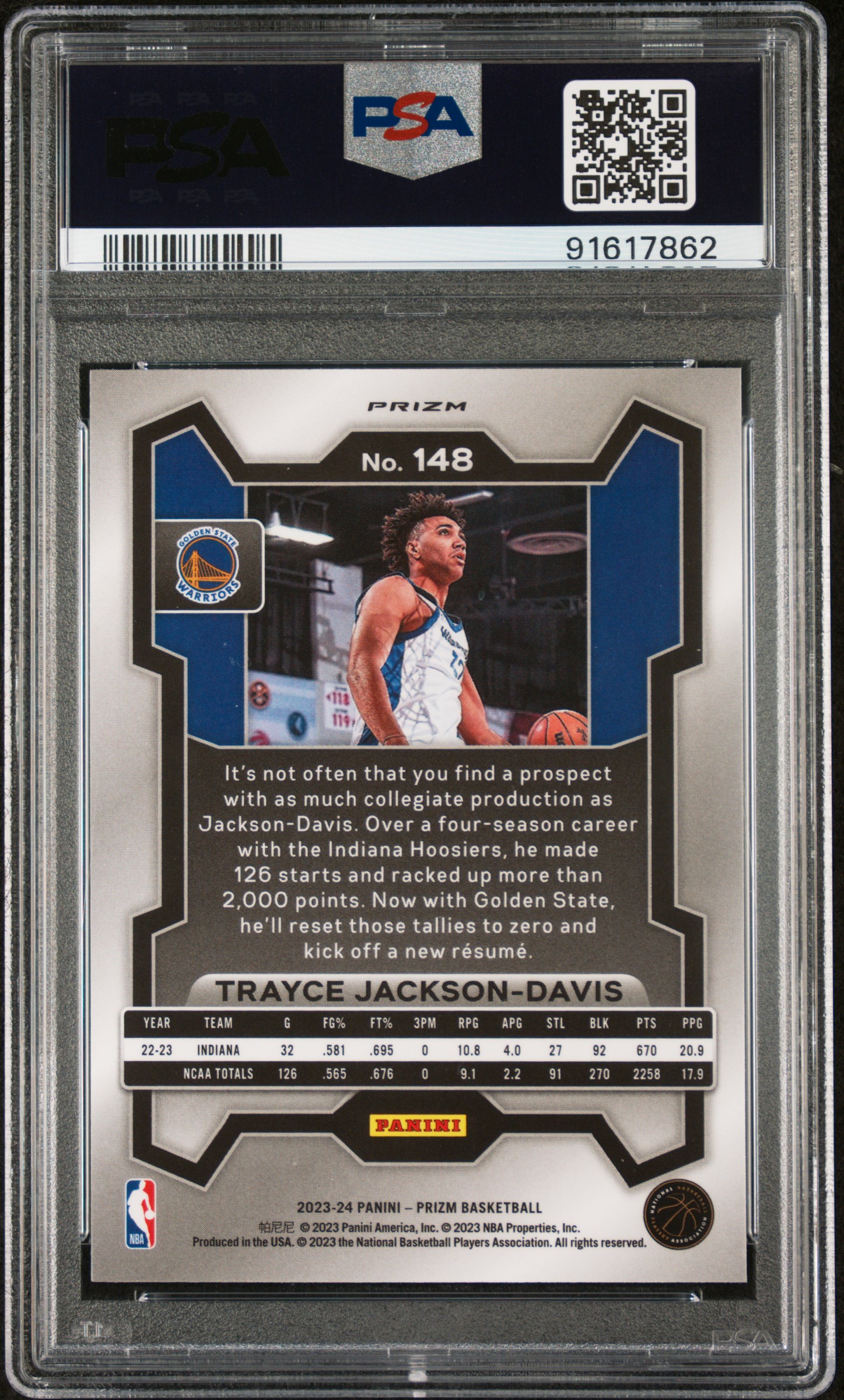 2023 Panini Prizm Trayce Jackson-Davis #148 (Silver Prizm) Mint 9 back
