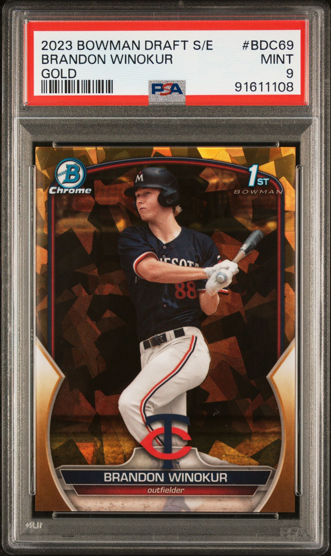 2023 Bowman BOWMAN DRAFT SAPPHIRE EDITION GOLD #BDC69 Brandon Winokur front