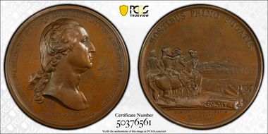 (1845-60) AE Medal GW-09-P3, Pointing Hand Washington Before Boston MS62BN