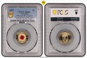 2023 $2 35th Ann $2 Coin Set Colorized Remembrance Red Poppy MS66