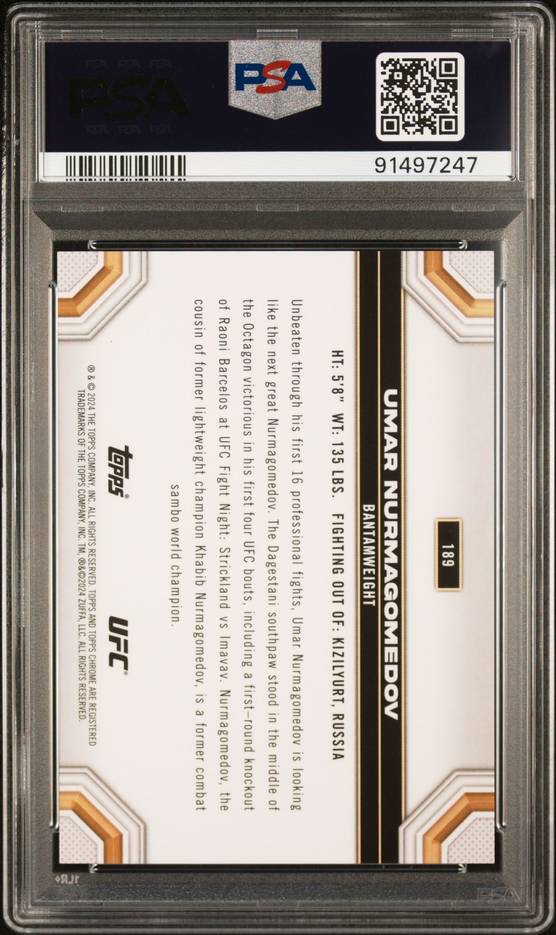 2024 Topps Chrome Ufc Umar Nurmagomedov #189 (Gold Refractor) Gem Mt 10 back