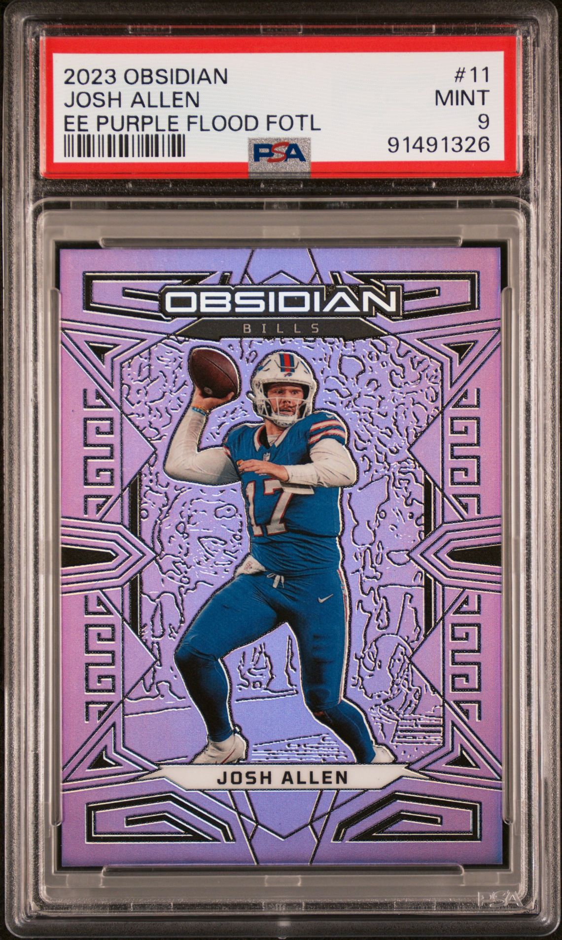 2023 Panini Obsidian Josh Allen #11 (Ee Purple Flood Fotl) Mint 9 front