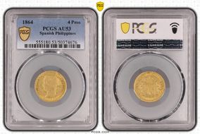 1864 4 Peso KM-144 AU53