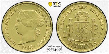 1866 4 Peso KM-144 AU53