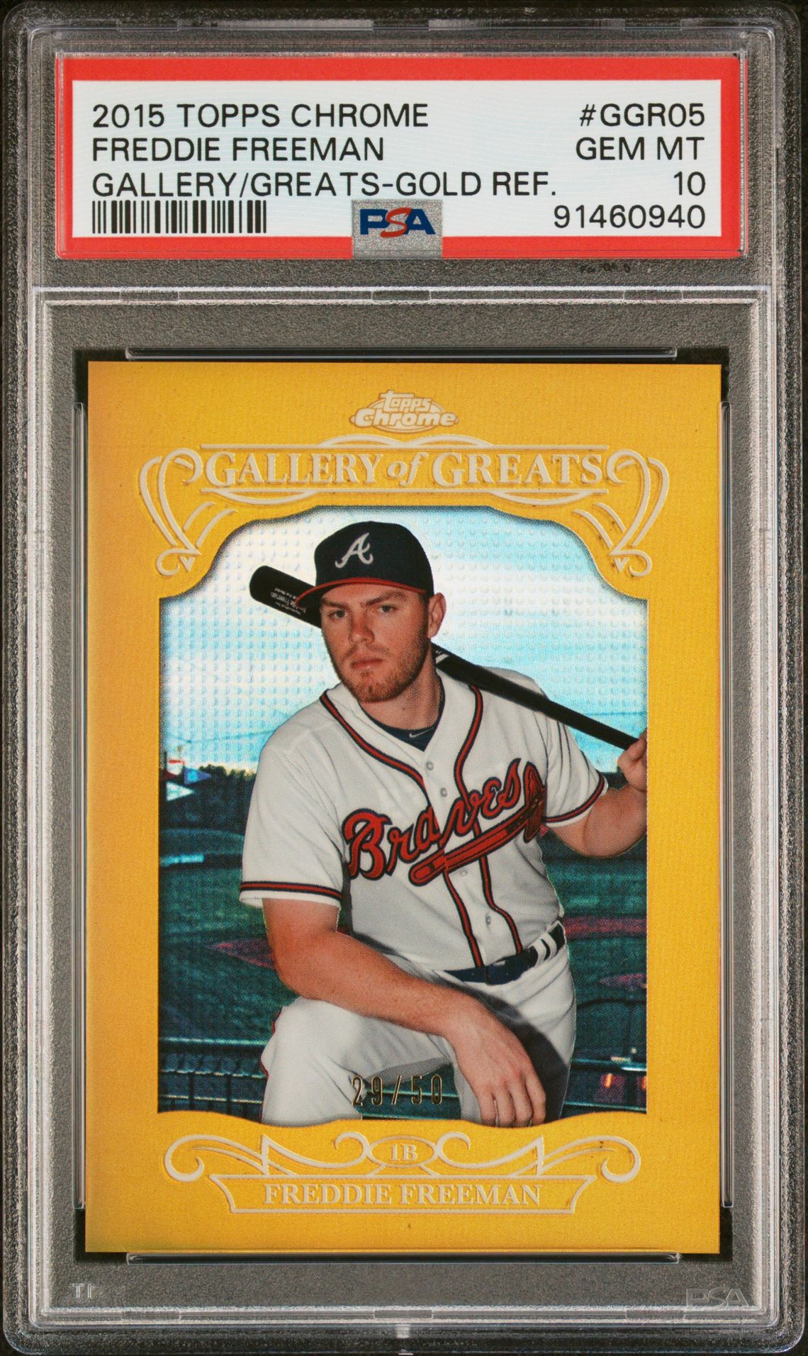 2015 Topps Chrome TOPPS CHROME GALLERY OF GREATS GALLERY/GREATS-GOLD REF. #GGR05 Freddie Freeman front
