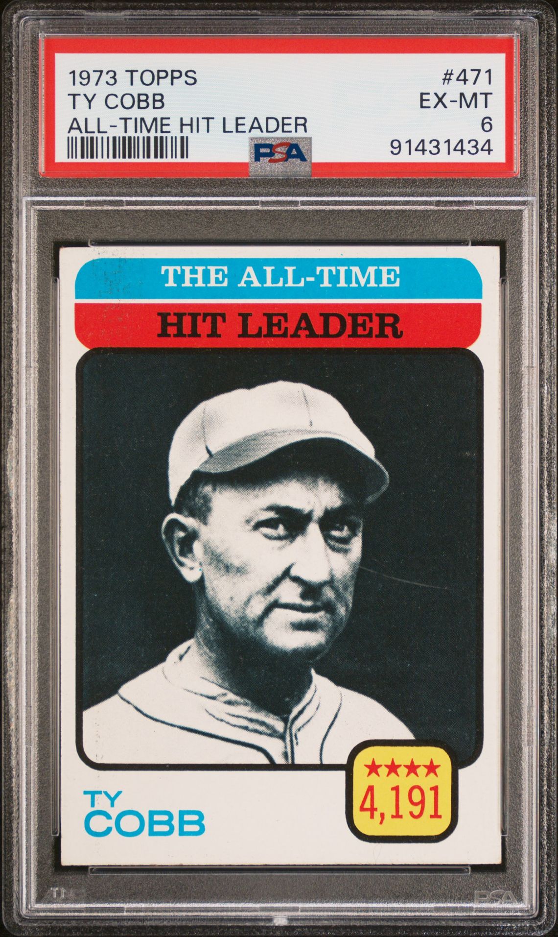 1973 Topps TOPPS ALL-TIME HIT LEADER #471 Ty Cobb front