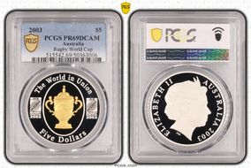 2003 $5 Rugby World Cup PR69DCAM