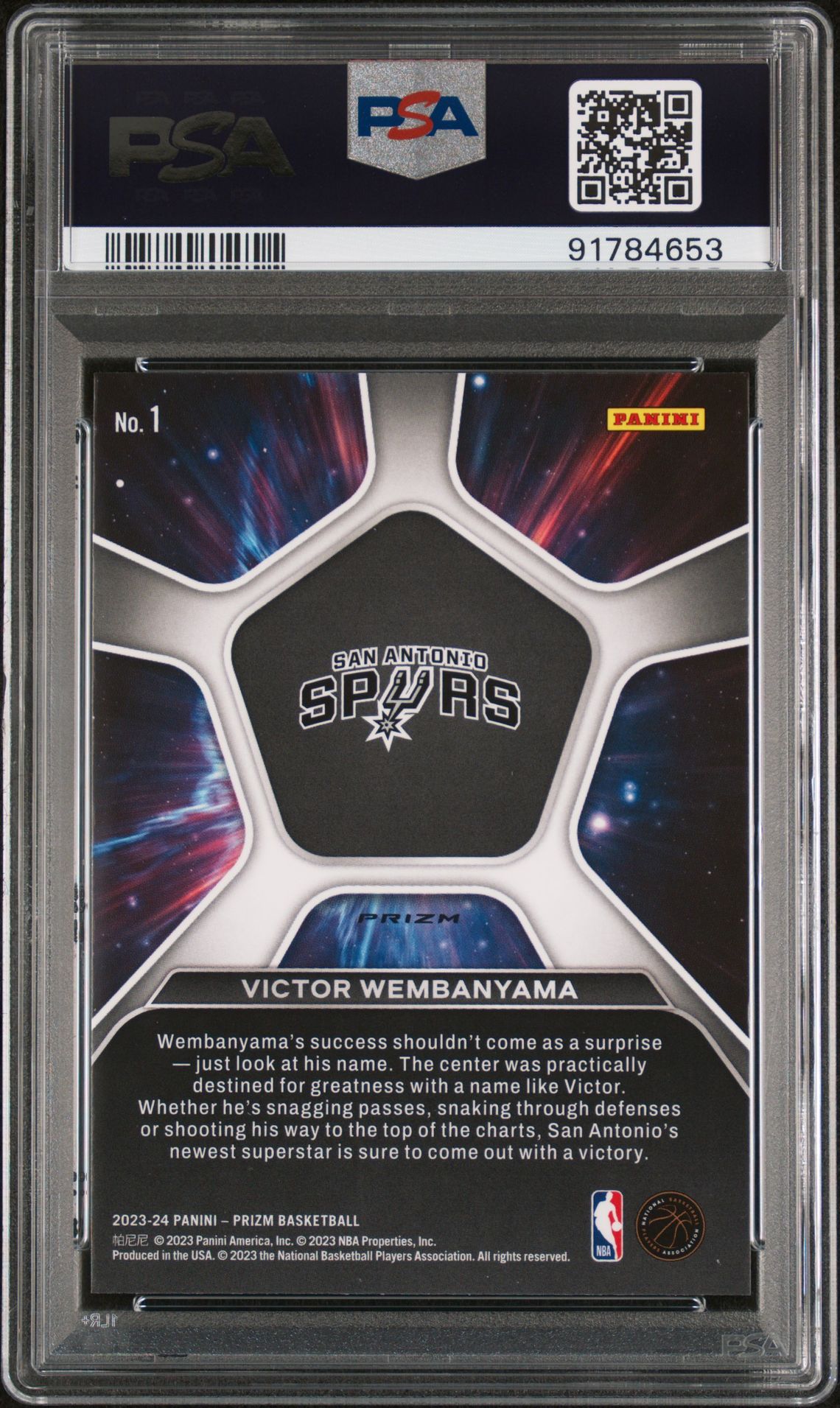 2023 Panini Prizm Deep Space Victor Wembanyama #1 (Deep Space-Green Prizm) Gem Mt 10 back