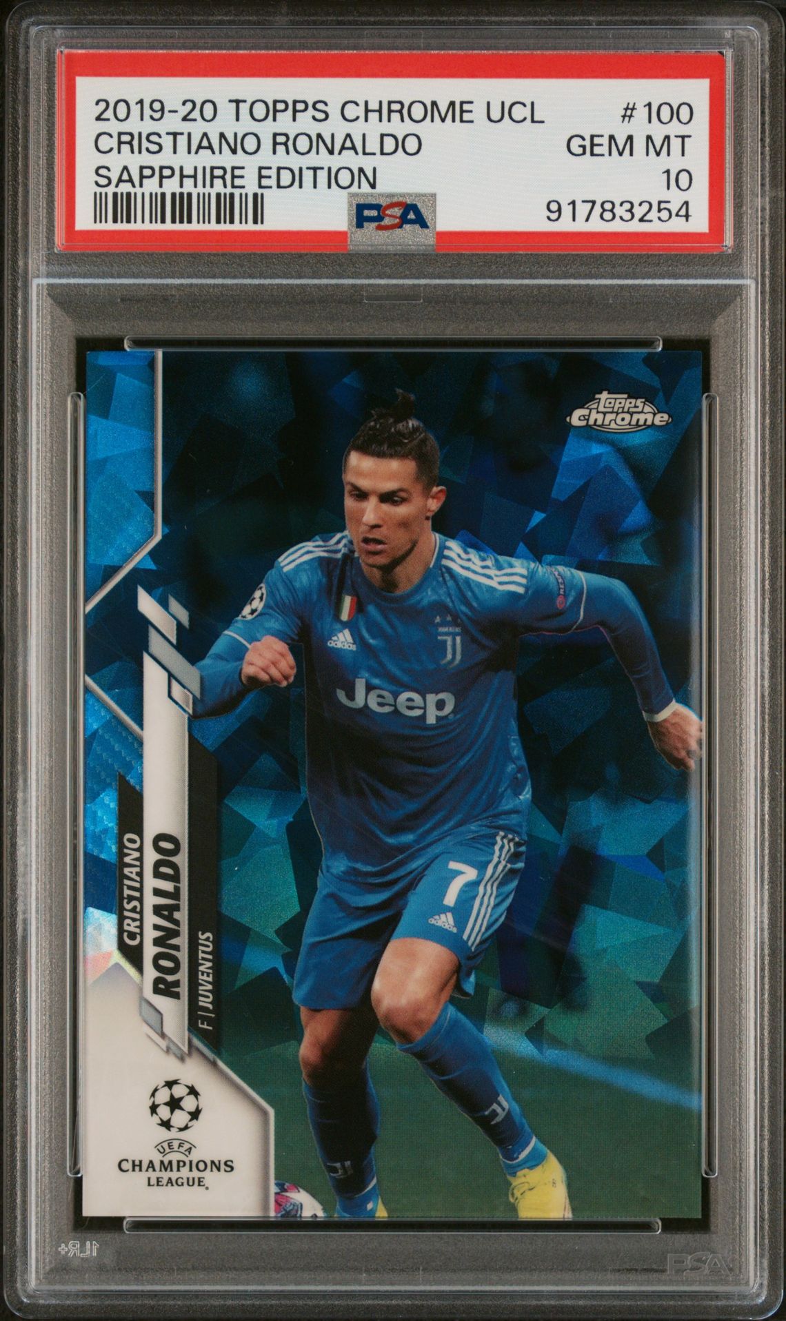 2019 Topps Chrome Uefa Champions League Sapphire Edition Cristiano Ronaldo #100 (Sapphire Edition) Gem Mt 10 front