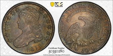 1818 50C O-108, Pincher 8s AU58