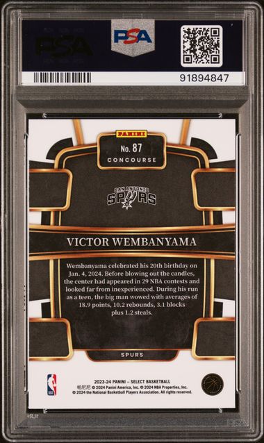 2023 Panini Select Victor Wembanyama #87 (Blue) Gem Mt 10 back