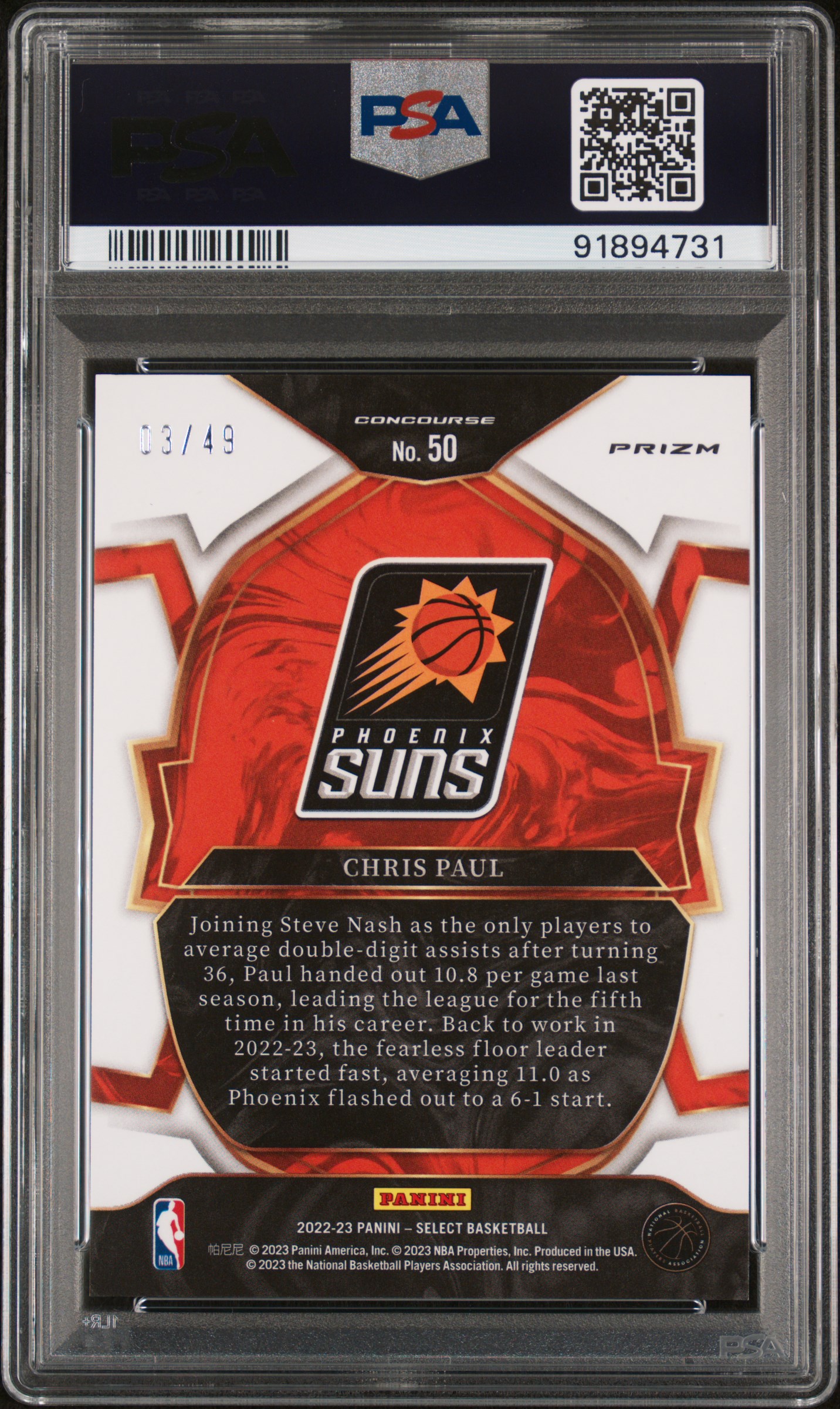 2022 Panini Select Chris Paul #50 (Teal/White/Pink) Gem Mt 10 back