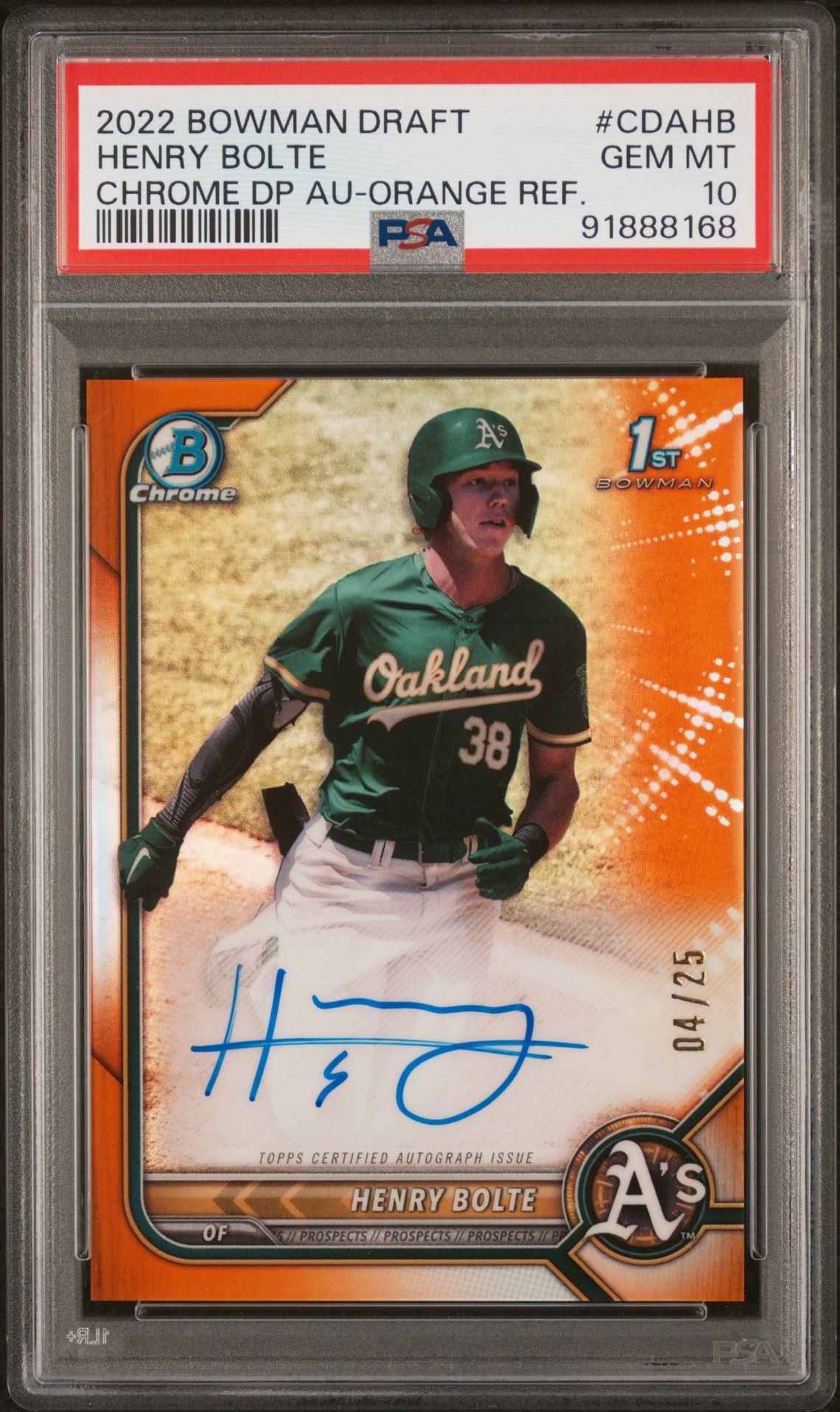 2022 Bowman BOWMAN DRAFT CHROME DRAFT PICK AUTOGRAPHS CH.DP AUTO-BLUE WAVE REF. #CDAHB Henry Bolte front