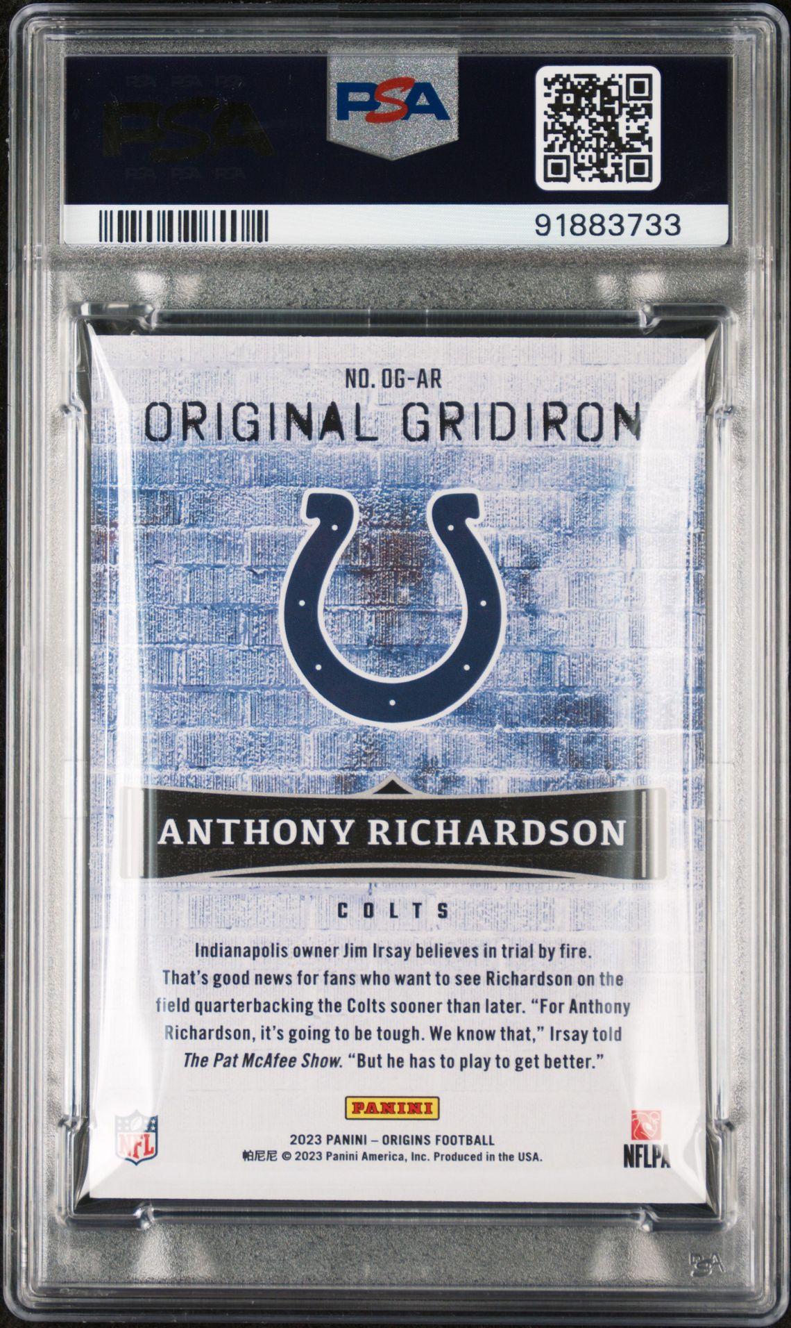2023 Panini Origins Original Gridiron Anthony Richardson #Ogar Mint 9 back