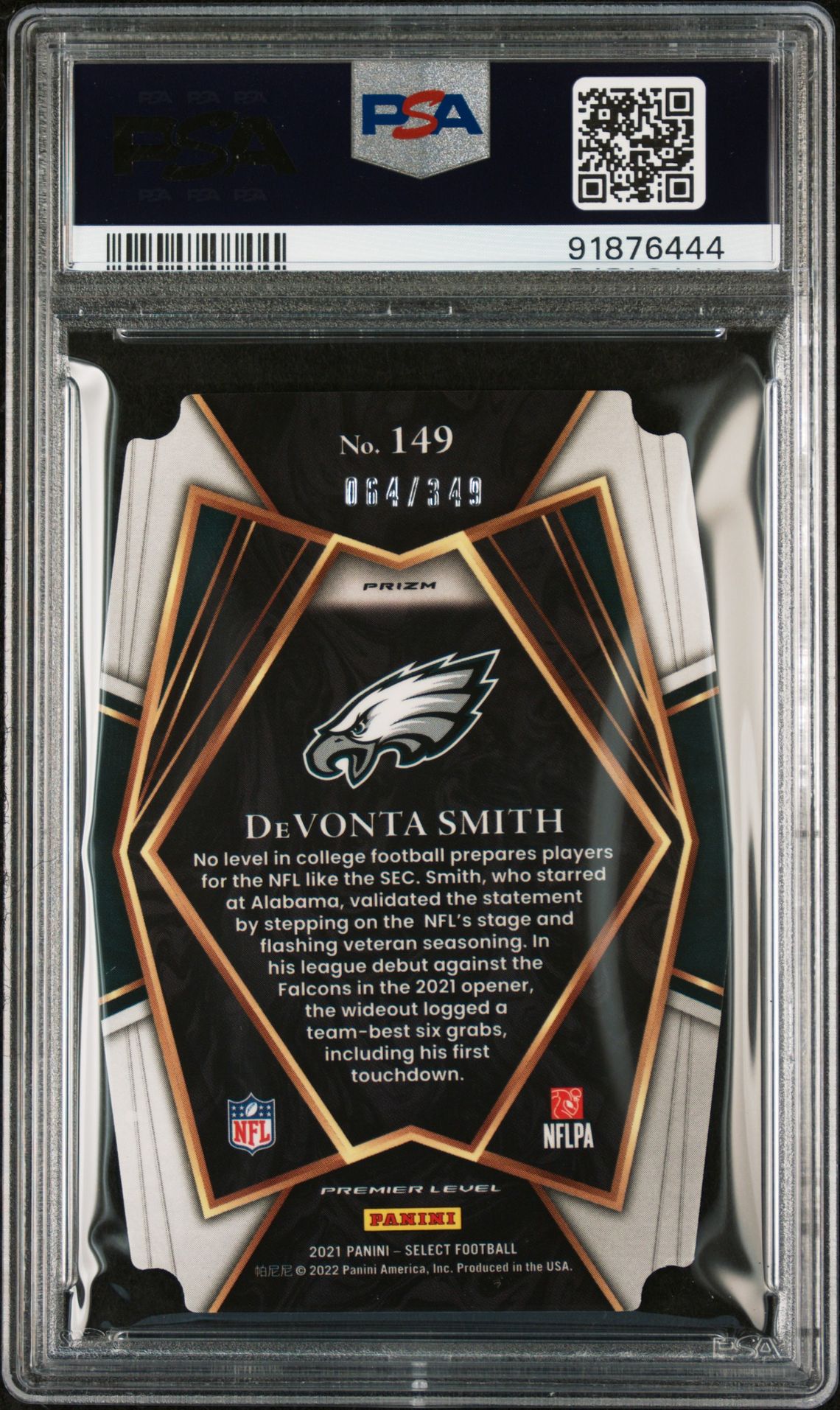 2021 Panini Select Devonta Smith #149 (Die-Cut Neon Green Prizm) Mint 9 back